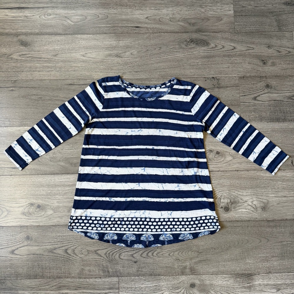 Lucky Brand Blue Striped Mixed Media Hem Top - Size Medium‎